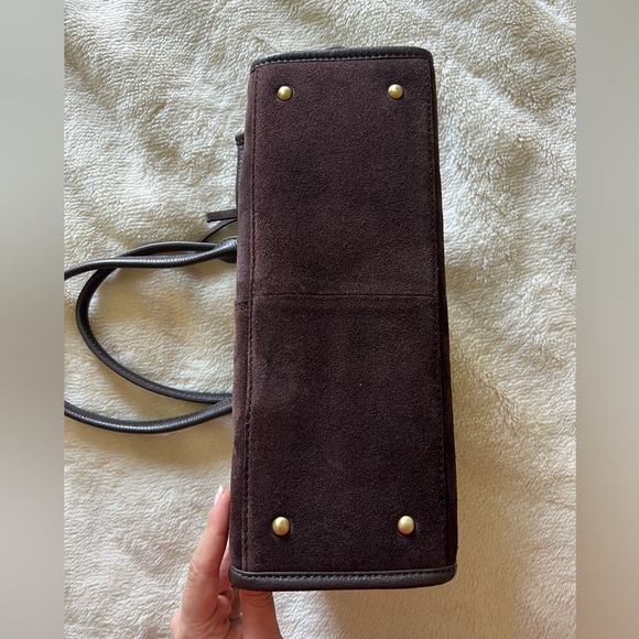 Genuine Italian Leather Suede Handbag – Dark Brown - Picture 7 of 10